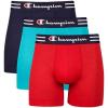 Champion Men’s Everyday Active Lightweight Stretch Boxer Briefs – 3 Pack(Regular Leg – Navy/Electric Cyan/Red – 3 Pack)