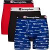 Champion Men’s Everyday Cotton Stretch- 3 Pack(Blue White Script Logo/Black/Red – 3 Pack)
