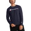 Champion Men’s Long Sleeve T-shirt, Classic T-shirt for Men (Reg. Or Big & Tall)(Navy – Classic Script Logo)