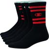 Champion Men’s Moisture-wicking Athletic Crew Socks with Cushioning & Arch Support(Black With Stripes – 6 Pack)