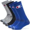 Champion Men’s Moisture-wicking Athletic Crew Socks with Cushioning & Arch Support(Blue Assorted Cuff Logo)