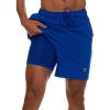 Champion Mens Swim Trunks with Compression Liner, 2 in 1 Mens Bathing Suit Shorts, 7 Inch Inseam Board Shorts for Swimming(Blue)