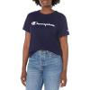 Champion Women’s Classic Short Sleeve Graphic T-Shirt, Standard Fit, Script Logo(Athletic Navy – Classic Script Logo)