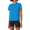 Champion Women’s Classic Short Sleeve Graphic T-Shirt, Standard Fit, Script Logo(Deep Blue Water Script)