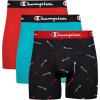 Champion mens Everyday Active Lightweight Stretch Variety Boxer Briefs – 3 Pack(Black With Script Logo/Electric Cyan/Scarlet – 3 Pack)