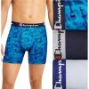 Champion mens Everyday Active Lightweight Stretch Variety Boxer Briefs – 3 Pack(Blue Print With Champion Logo/Navy/Silverstone – 3 Pack)