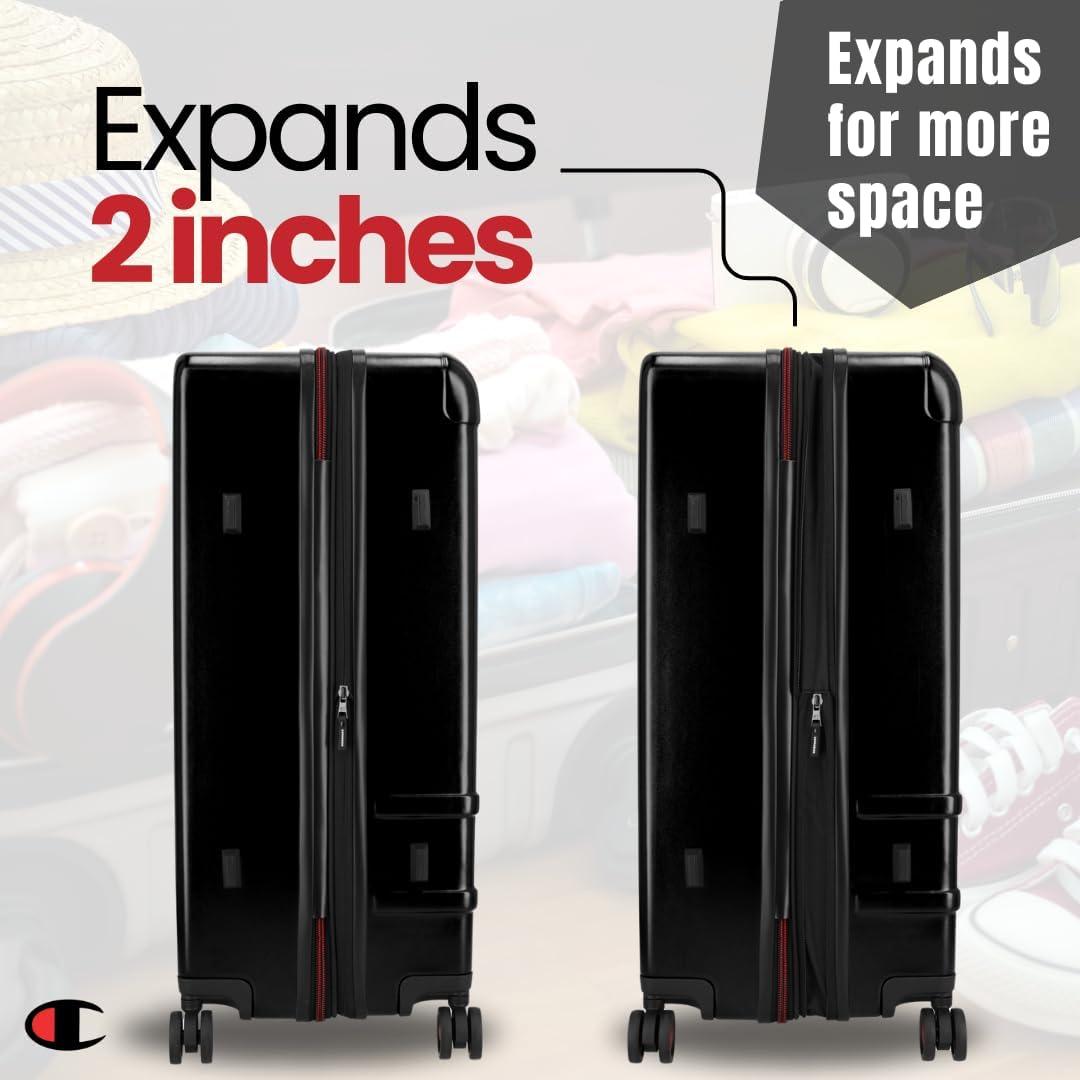 imageChampion 3Piece Luggage Set 21 25 29 Hardshell Suitcases with 8 Spinner Wheels Expandable CarryOn ampamp Checked Luggage Durable ABS Material Travel Bags With TSA Lock AstralBlack