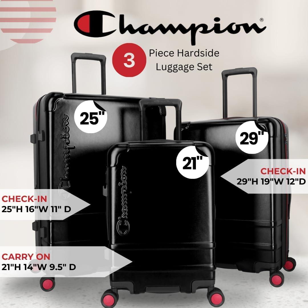 imageChampion 3Piece Luggage Set 21 25 29 Hardshell Suitcases with 8 Spinner Wheels Expandable CarryOn ampamp Checked Luggage Durable ABS Material Travel Bags With TSA Lock AstralBlack