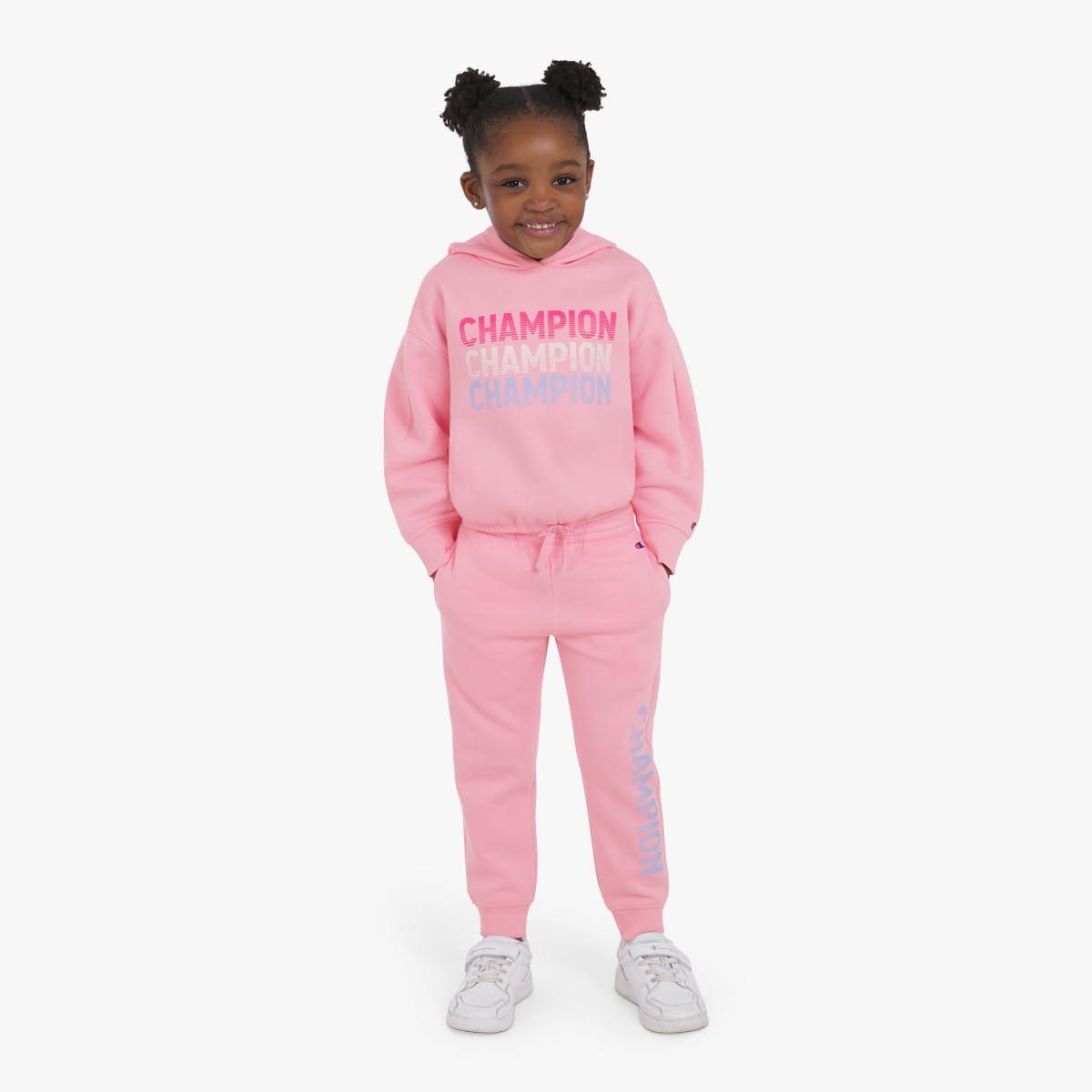 imageChampion Girls Hoodie and Sweatpant Set for Kids Athletic Fleece SweatsuitCandy Pink