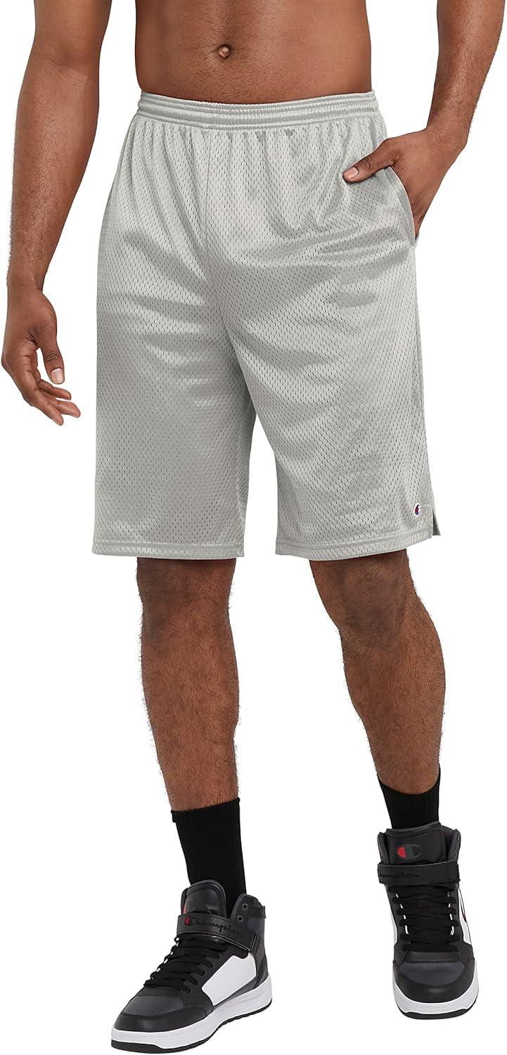 imageChampion Mens Shorts Mens Mesh Gym Shorts Lightweight Athletic Shorts Reg Or Big ampamp TallAthletic Gray C Patch Logo