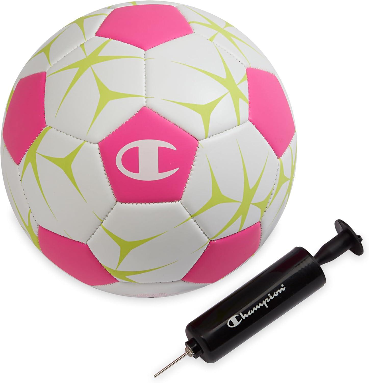 imageChampion Youth ampamp Adult Soccer Ball Paneled Design Enhanced Control Durable Cover ampamp Butyl Bladder for Indoor ampamp Outdoor Training Sizes 3 4 5 Includes 6quot PumpWhiteOptic PinkEvening Primrose