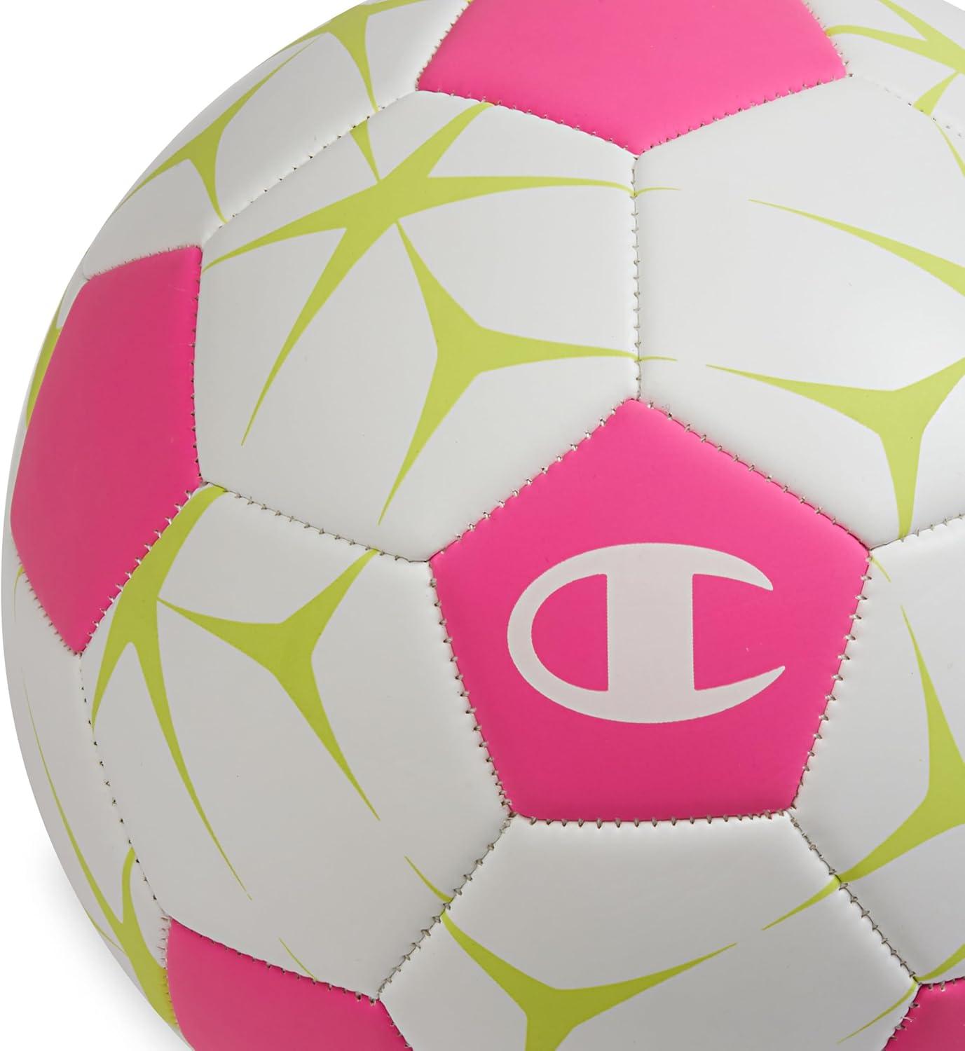 imageChampion Youth ampamp Adult Soccer Ball Paneled Design Enhanced Control Durable Cover ampamp Butyl Bladder for Indoor ampamp Outdoor Training Sizes 3 4 5 Includes 6quot PumpWhiteOptic PinkEvening Primrose