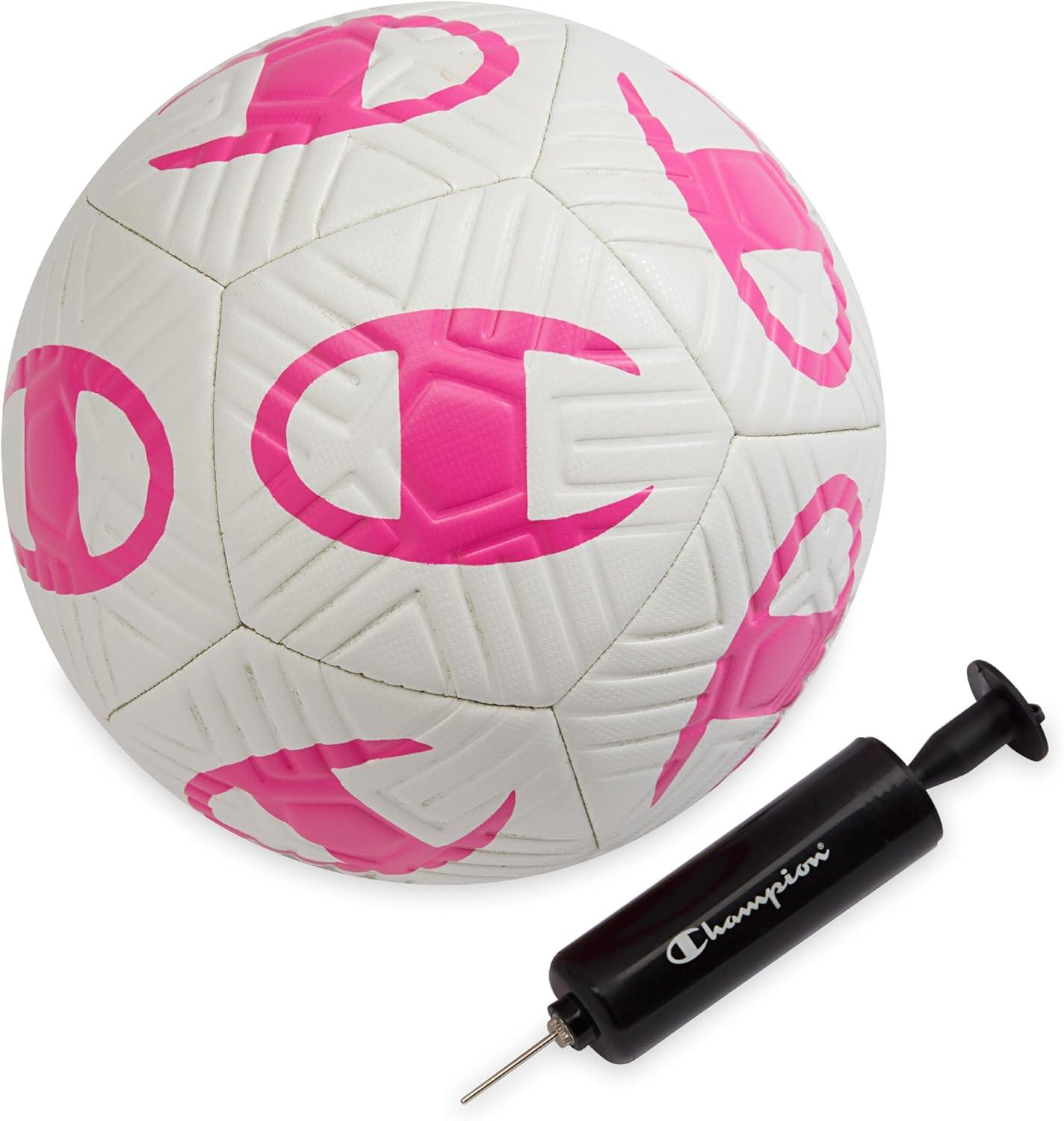 imageChampion Youth ampamp Adult Soccer Ball Paneled Design Enhanced Control Durable Cover ampamp Butyl Bladder for Indoor ampamp Outdoor Training Sizes 3 4 5 Includes 6quot PumpWhiteOptic Pink