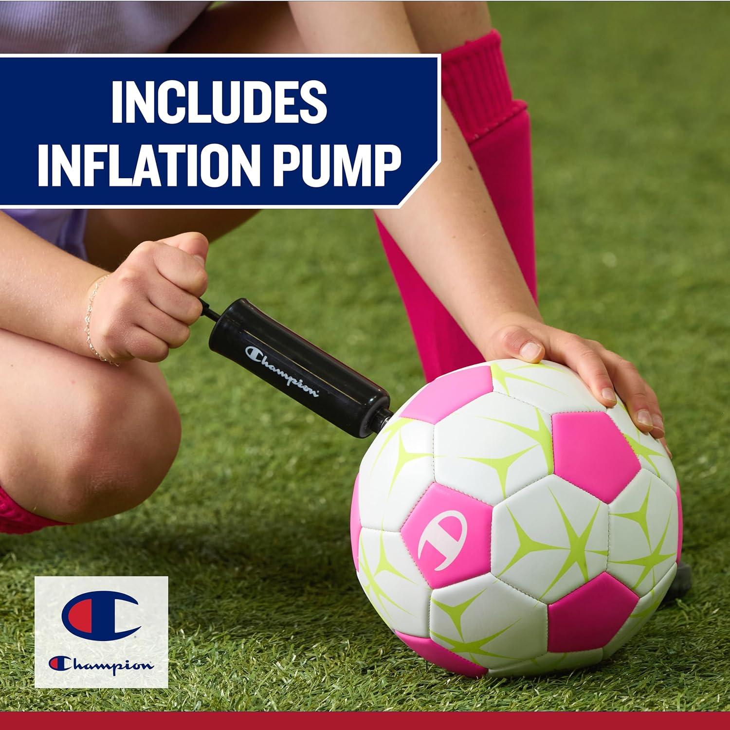 imageChampion Youth ampamp Adult Soccer Ball Paneled Design Enhanced Control Durable Cover ampamp Butyl Bladder for Indoor ampamp Outdoor Training Sizes 3 4 5 Includes 6quot PumpWhiteOptic Pink