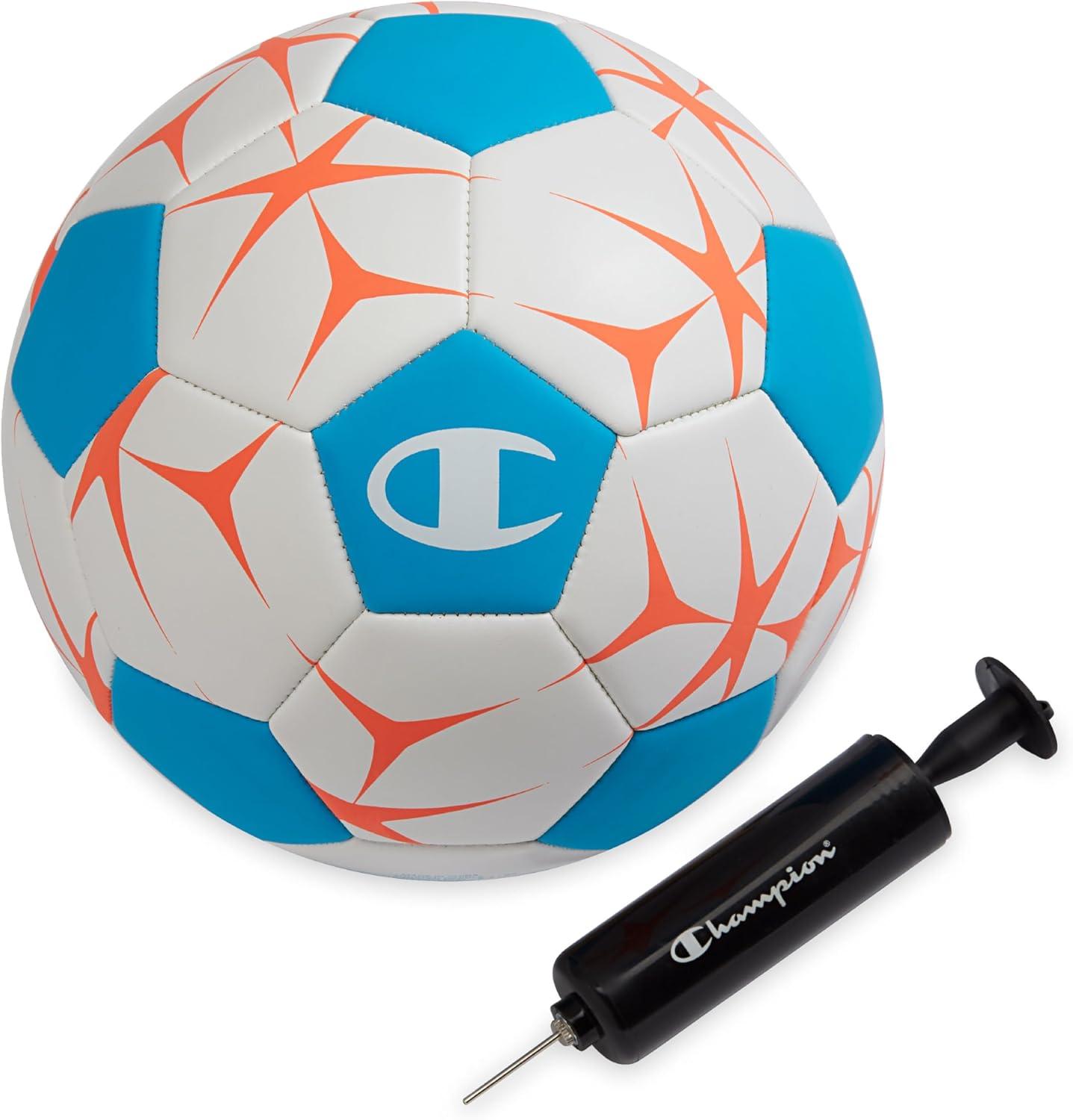 imageChampion Youth ampamp Adult Soccer Ball Paneled Design Enhanced Control Durable Cover ampamp Butyl Bladder for Indoor ampamp Outdoor Training Sizes 3 4 5 Includes 6quot PumpWhiteFierce Tide Very Coral