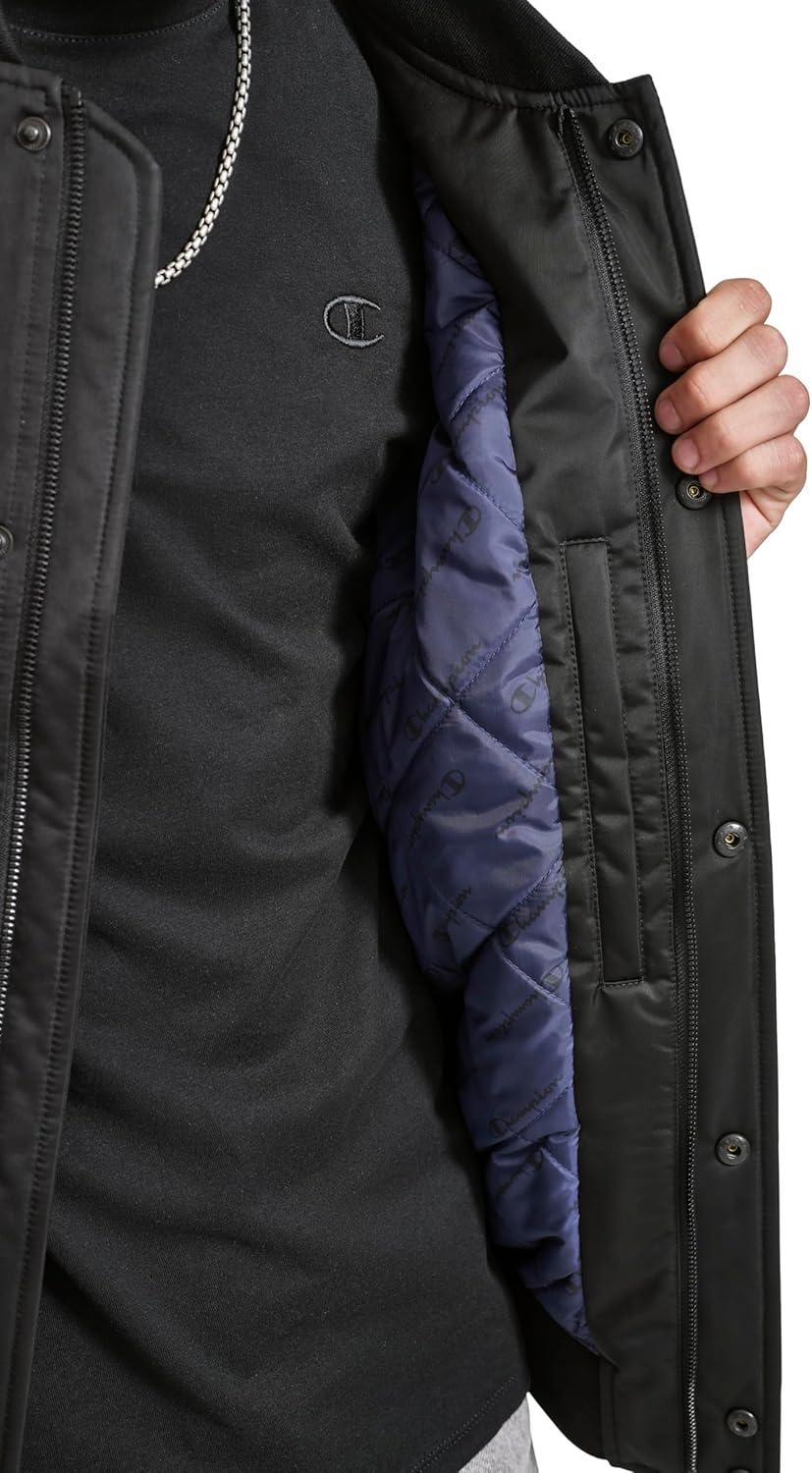 imageChampion mens Logo Stripedtrim Varsity JacketBlack