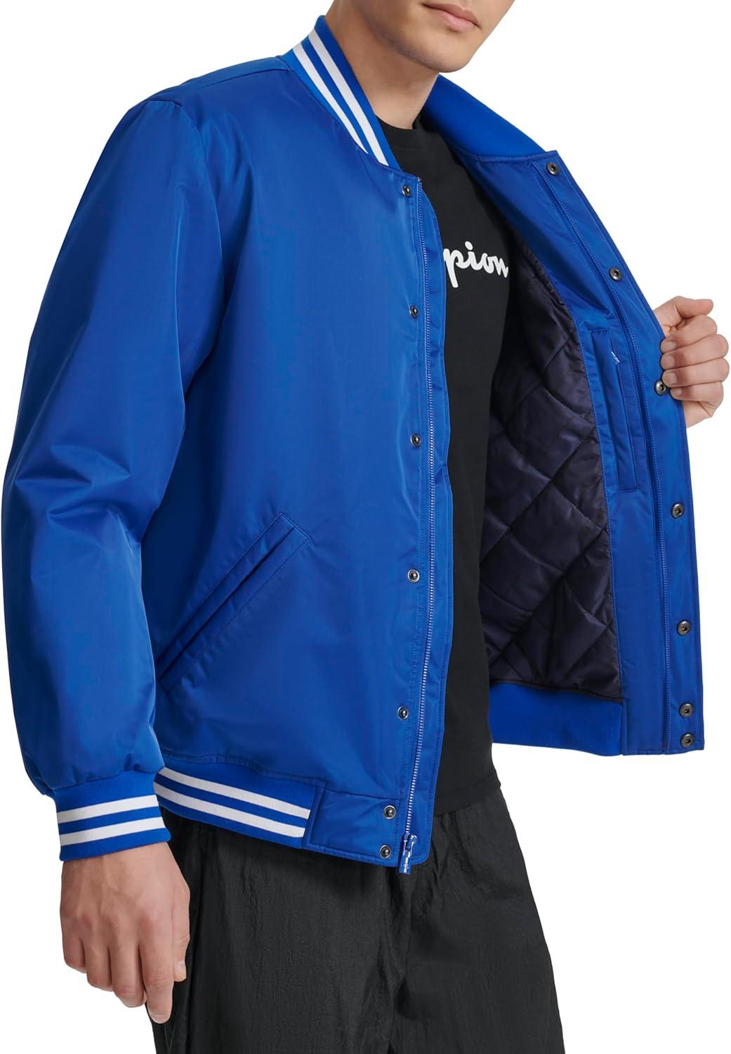 imageChampion mens Logo Stripedtrim Varsity JacketSurf the Web