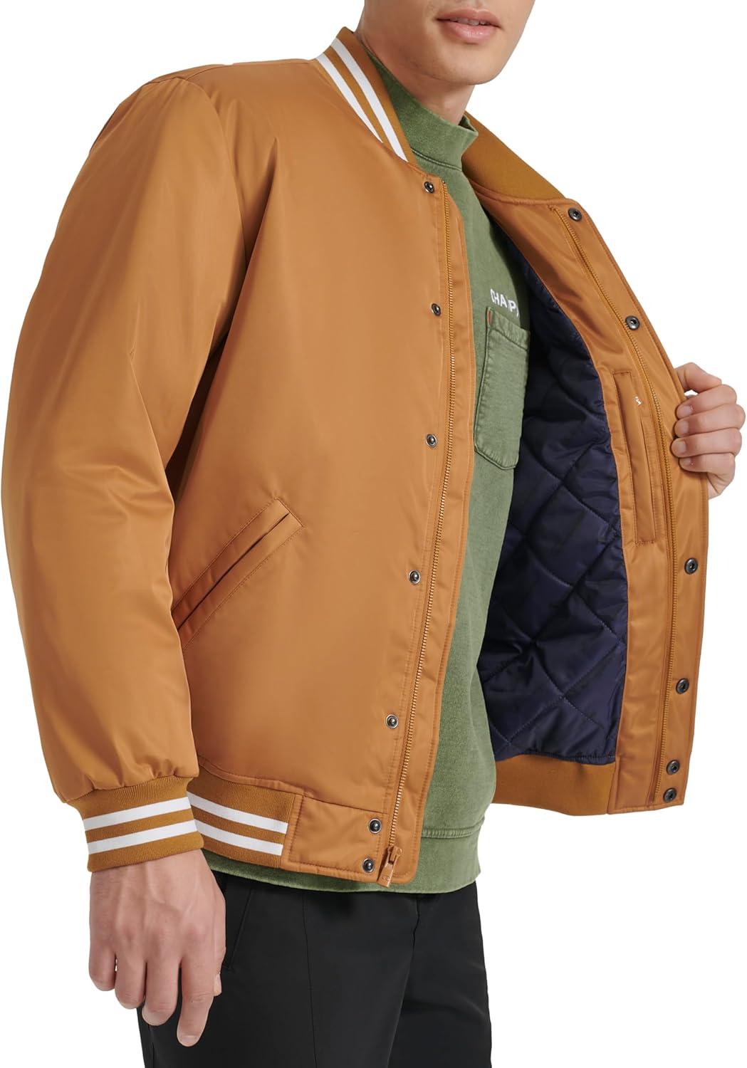 imageChampion mens Logo Stripedtrim Varsity JacketTobacco