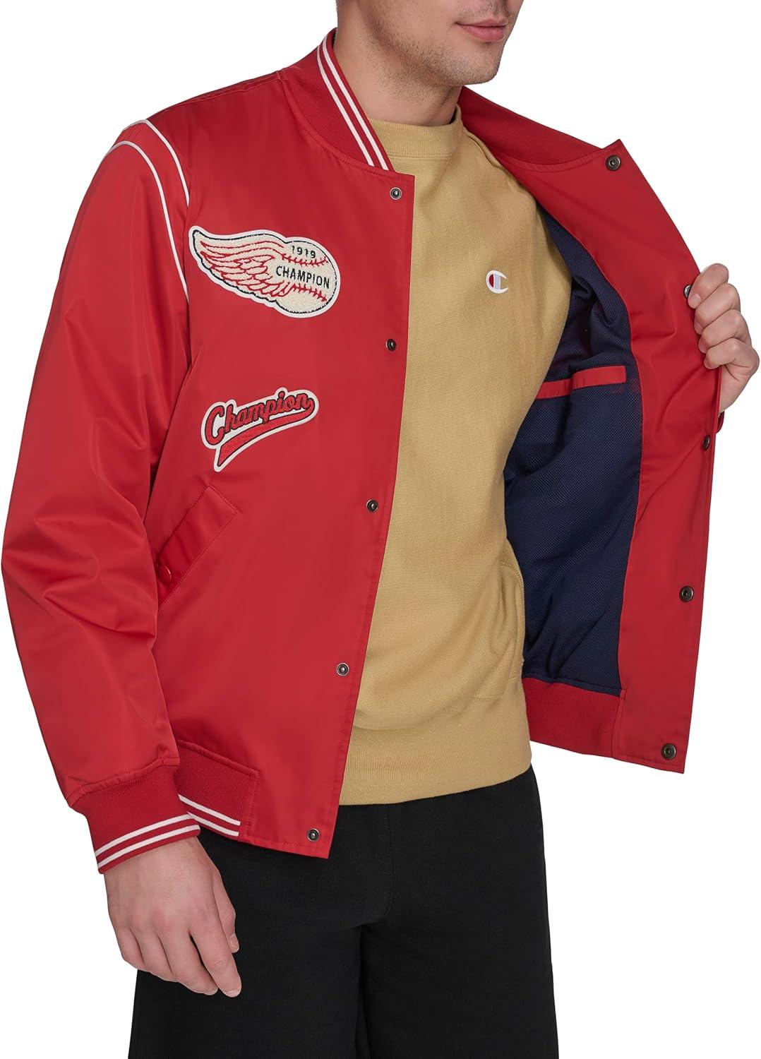imageChampion mens Patch Varsity Bomber JacketChili Pepper