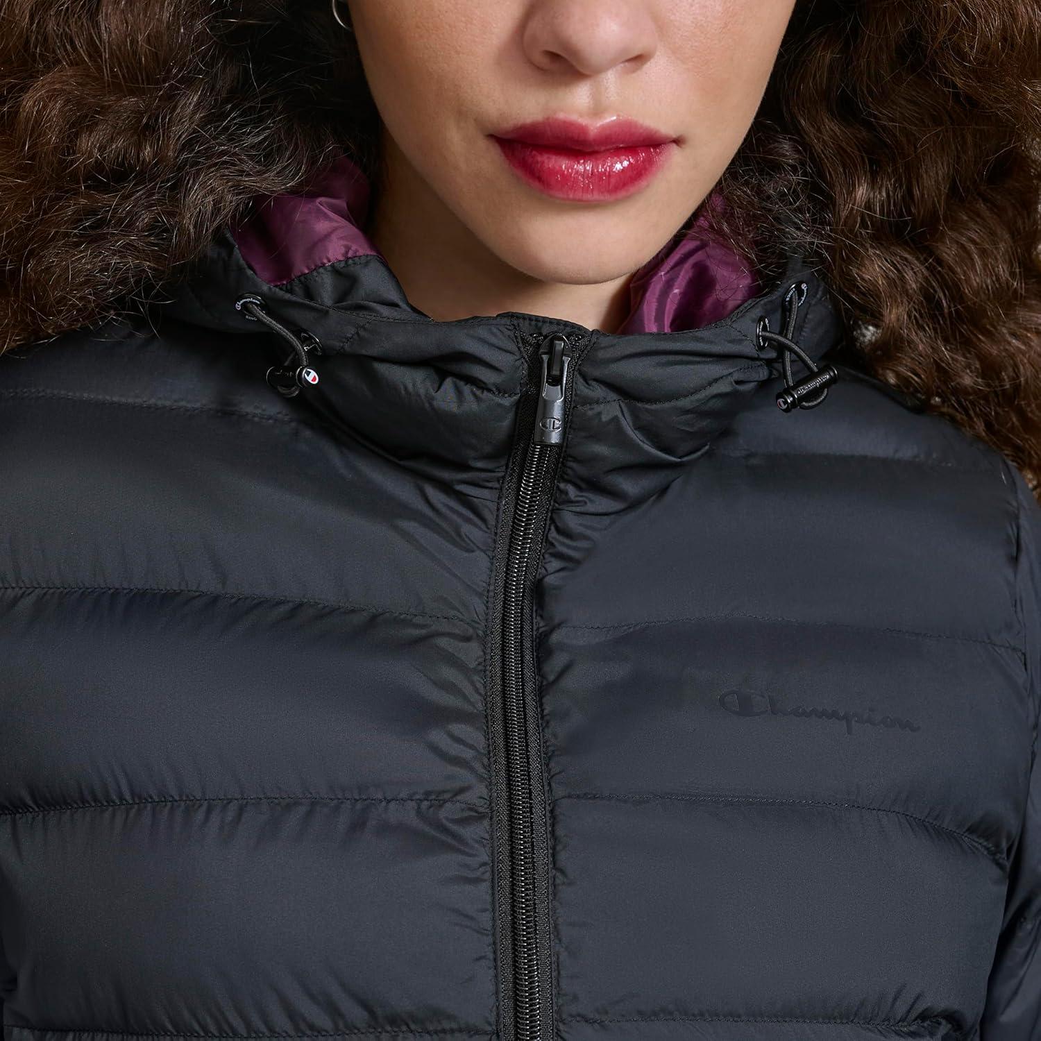 imageChampion womens Quilted Coat Packable Puffer Jacket With HoodBlack