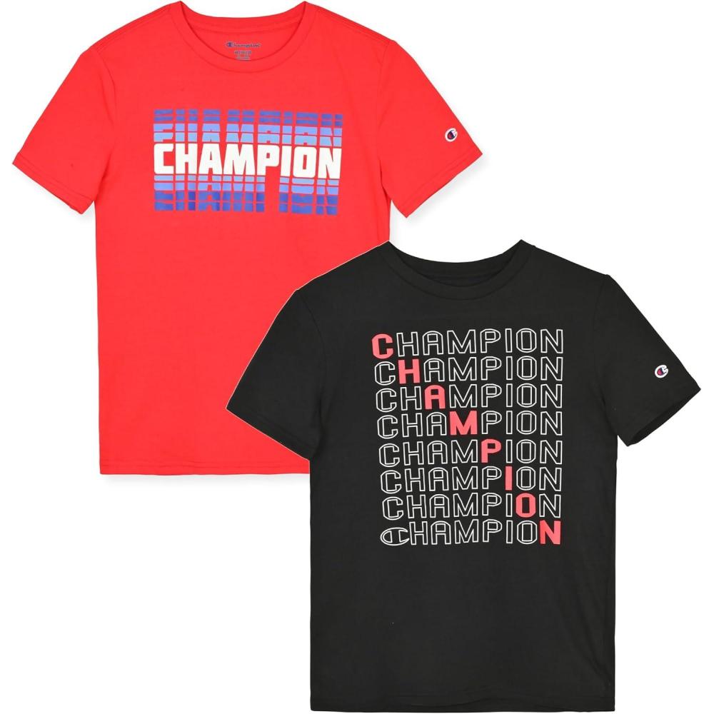 imageChampion Boys 2 Pack Short Sleeve Tee Shirt for KidsBlackred