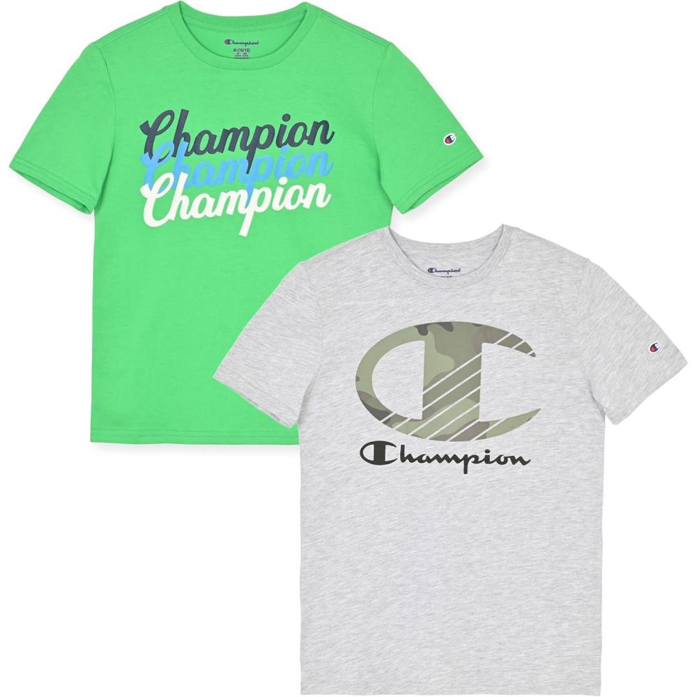 imageChampion Boys 2 Pack Short Sleeve Tee Shirt for KidsGreengrey Heather