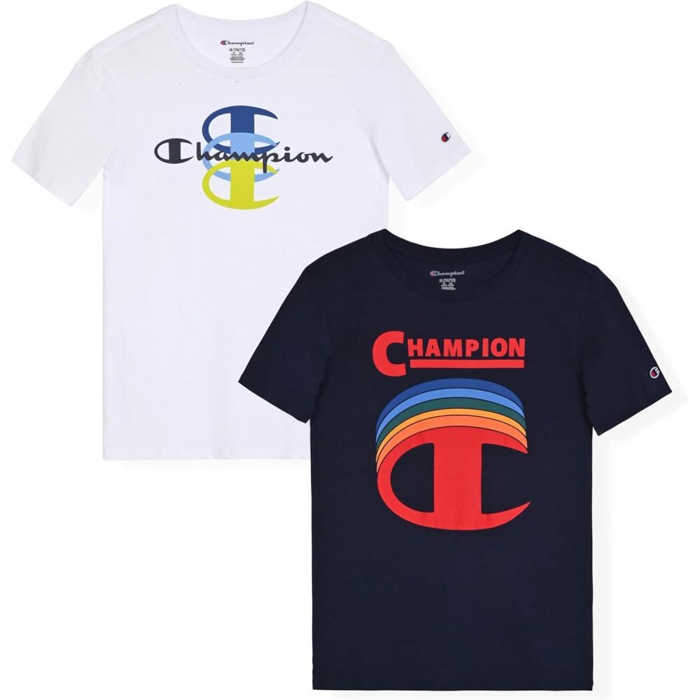 imageChampion Boys 2 Pack Short Sleeve Tee Shirt for KidsNavywhite