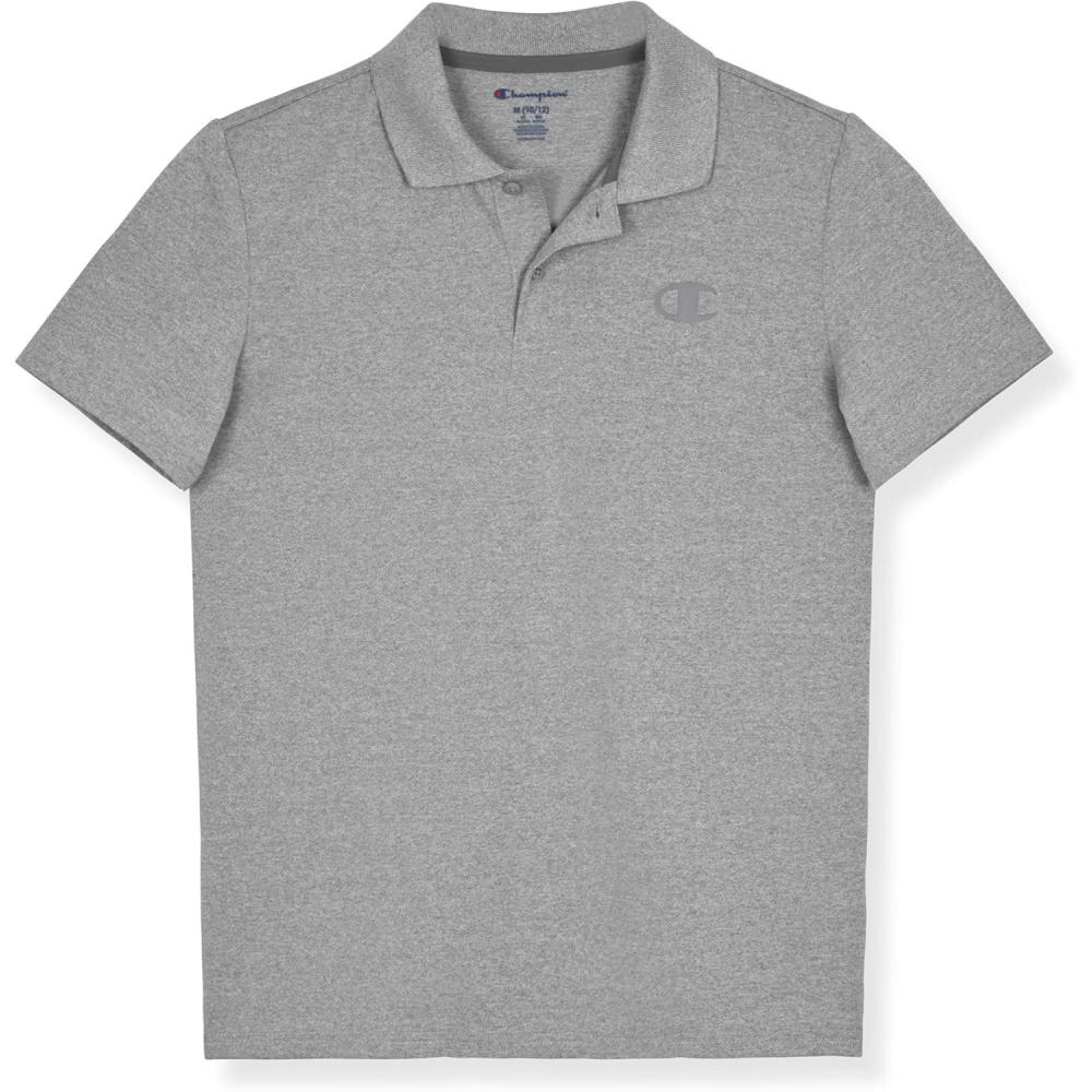 imageChampion Boys Athletic Short Sleeve Polo Shirt with Moisture Wicking Stretch FabricGrey Heather