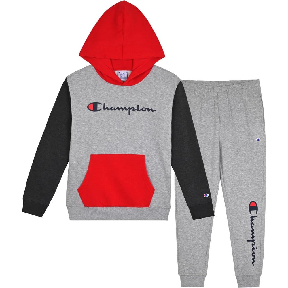 imageChampion Boys Jogger Set Fleece Hoodie and Sweatpants TracksuitHeather Gray