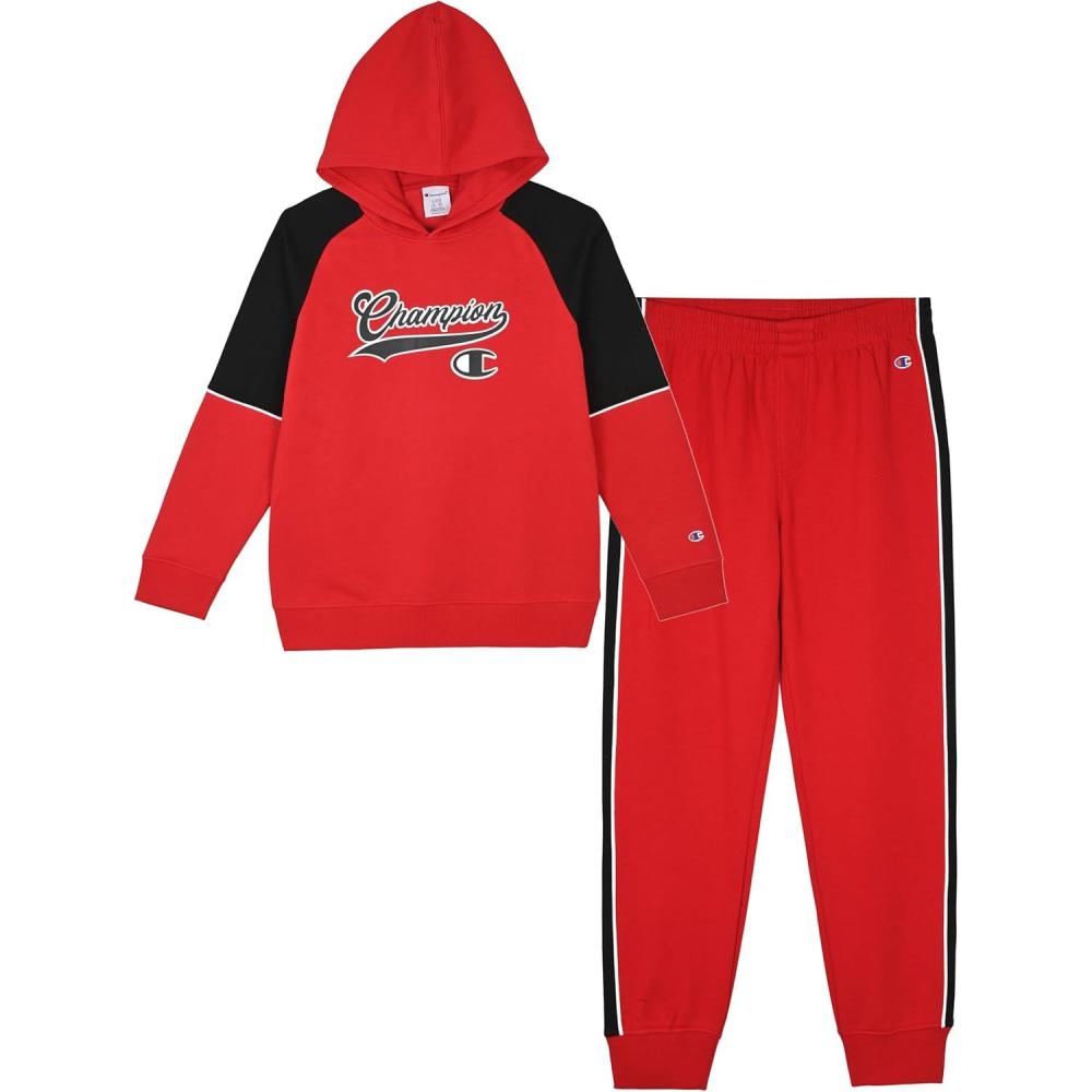 imageChampion Boys Jogger Set Fleece Hoodie and Sweatpants TracksuitLychee Red