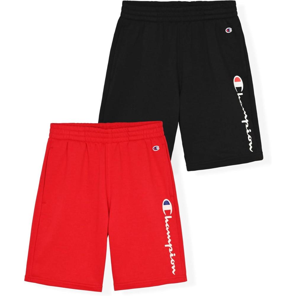 imageChampion Boys Shorts 2 Pack Athletic Fleece Short for BoysBlackred