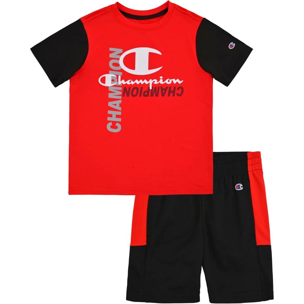 imageChampion Boys Shorts Sets 2 Piece Tee Shirt and Athletic Shorts for KidsCrimsonblack