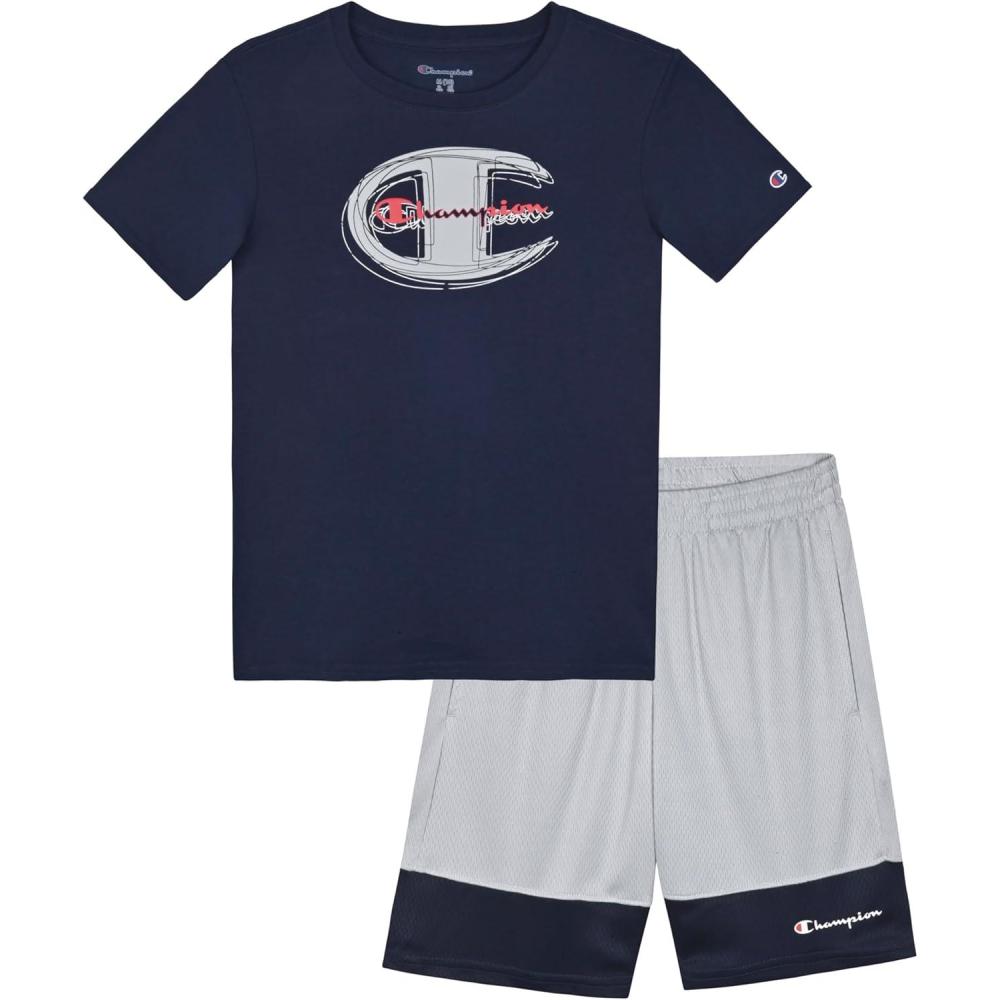 imageChampion Boys Shorts Sets 2 Piece Tee Shirt and Athletic Shorts for KidsDark Navygrey