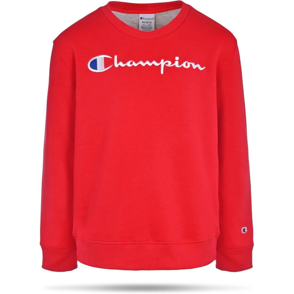 imageChampion Boys Sweatshirt for Kids Pullover Fleece Crewneck SweaterSignature Lychee Red