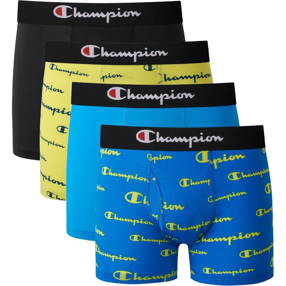 imageChampion Boys Underwear Everyday Active Stretch Boxer Briefs Assorted 4pack Boxer BriefsBlackBlueScripts