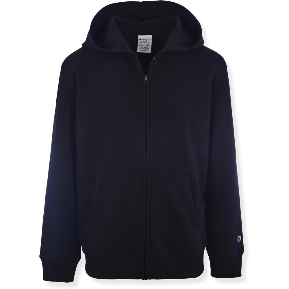 imageChampion Boys Zip Front Fleece Hoodie Sweatshirt for KidsBlack
