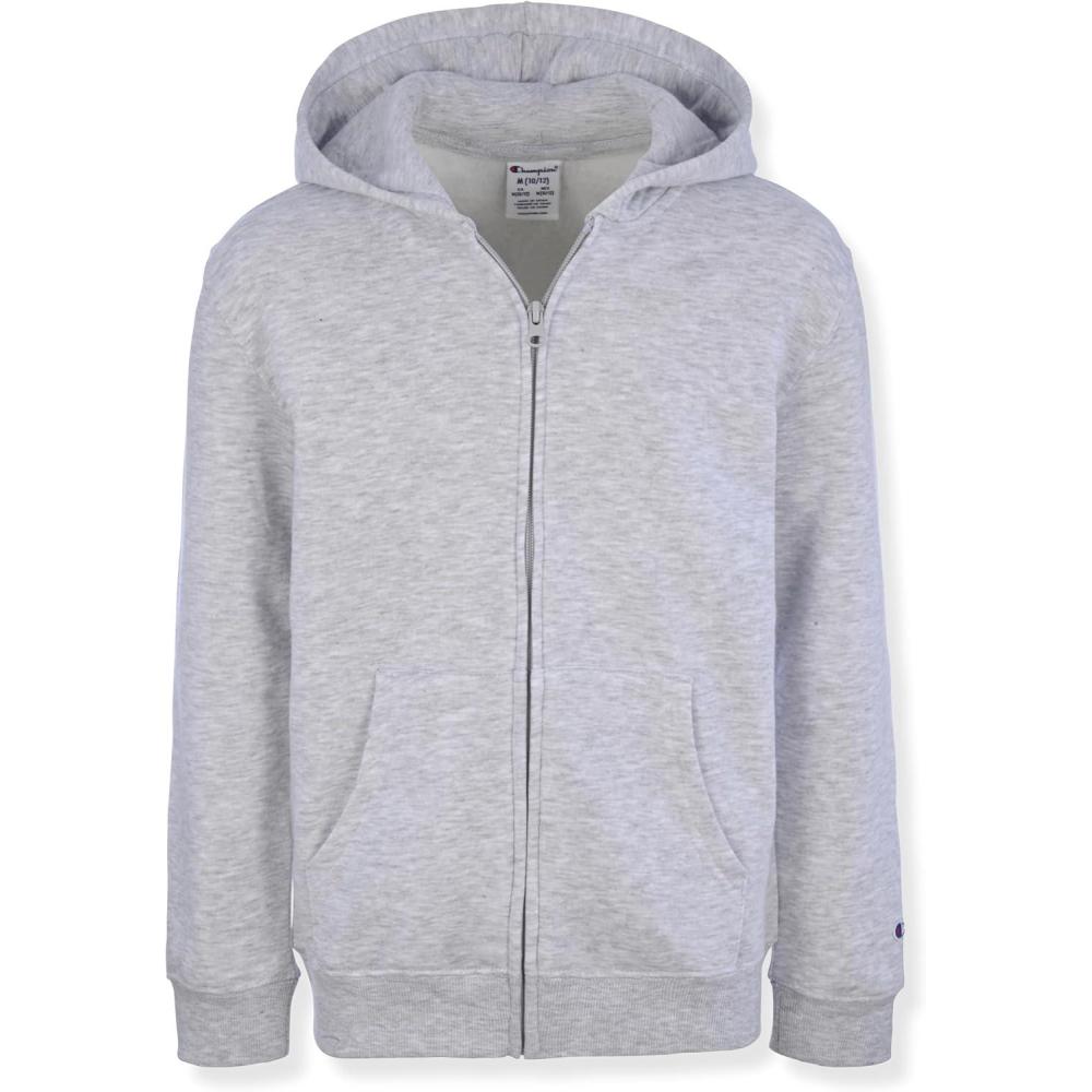 imageChampion Boys Zip Front Fleece Hoodie Sweatshirt for KidsGrey Heather