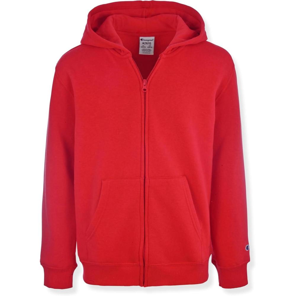 imageChampion Boys Zip Front Fleece Hoodie Sweatshirt for KidsLychee Red