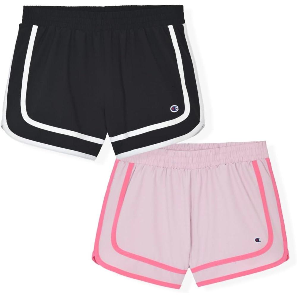 imageChampion Girls Heritage Foldover Mesh Running Basketball Short 275 Inch InseamBlackbright Pink