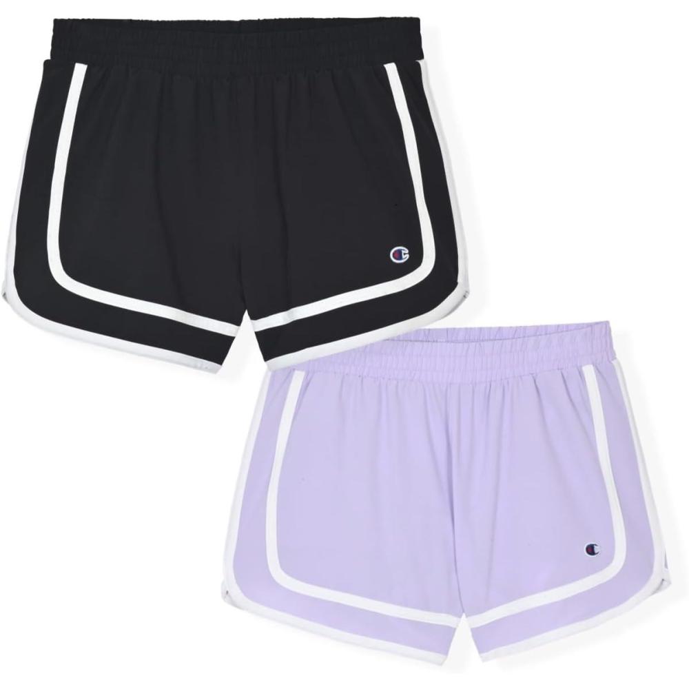 imageChampion Girls Heritage Foldover Mesh Running Basketball Short 275 Inch InseamBlackpastel Lilac