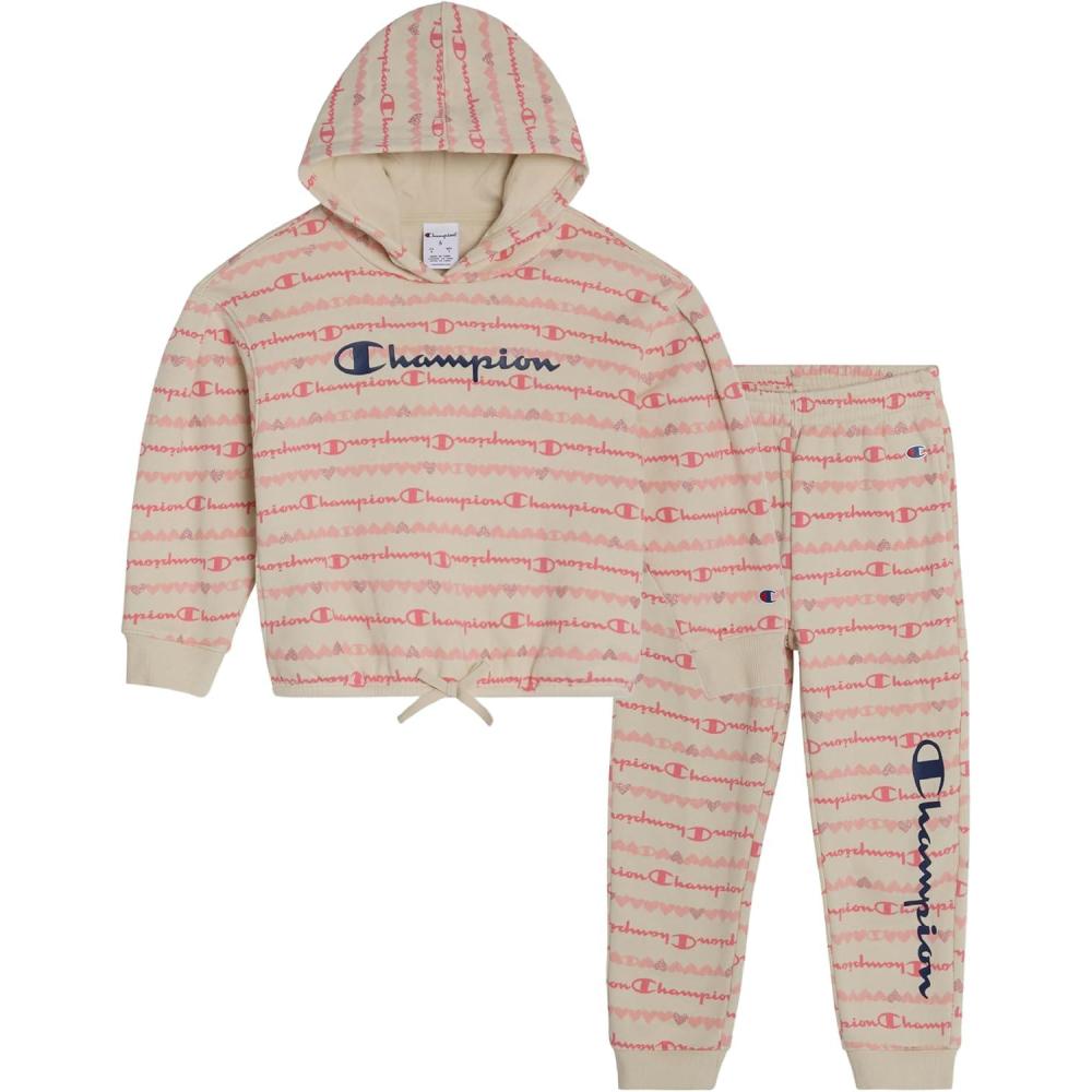 imageChampion Girls Hoodie and Sweatpant Set for Kids Athletic Fleece SweatsuitBeige