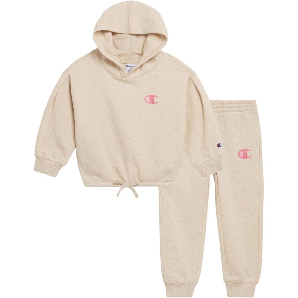 imageChampion Girls Hoodie and Sweatpant Set for Kids Athletic Fleece SweatsuitOatmeal