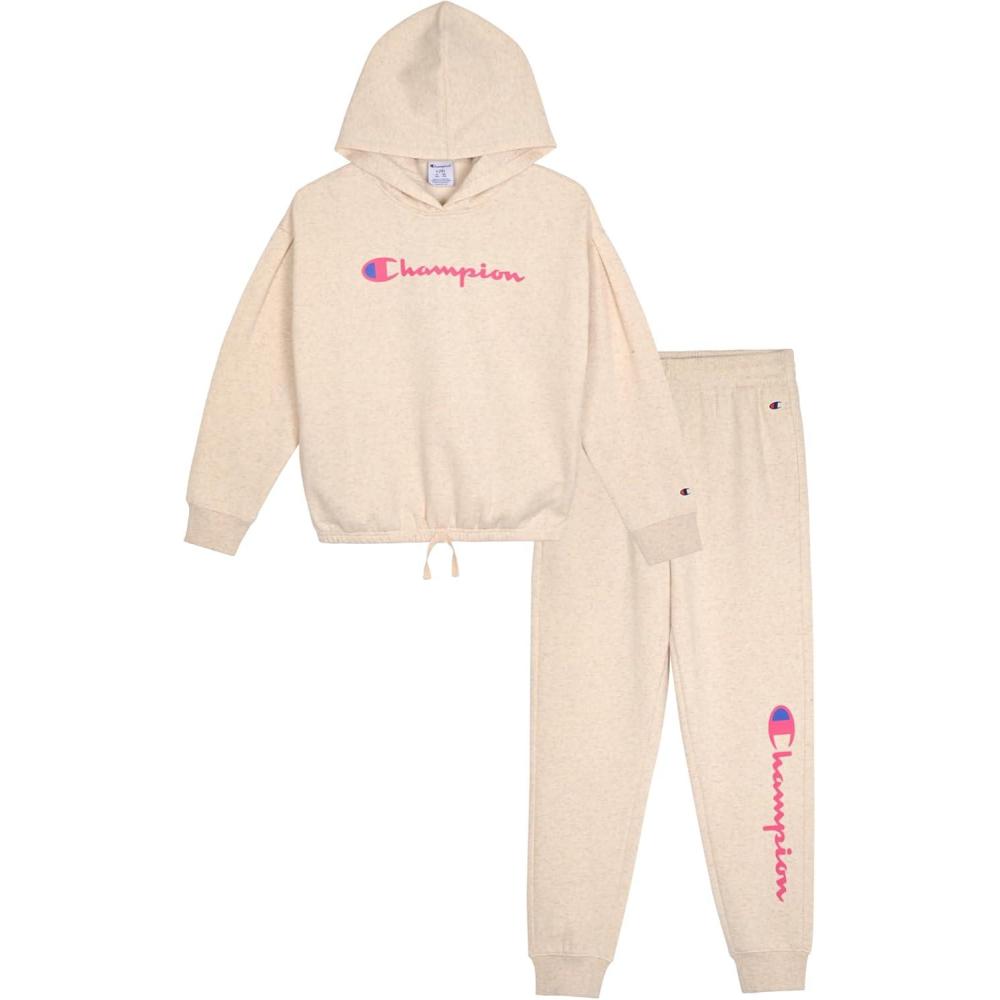 imageChampion Girls Hoodie and Sweatpant Set for Kids Athletic Fleece SweatsuitOatmeal Heahter