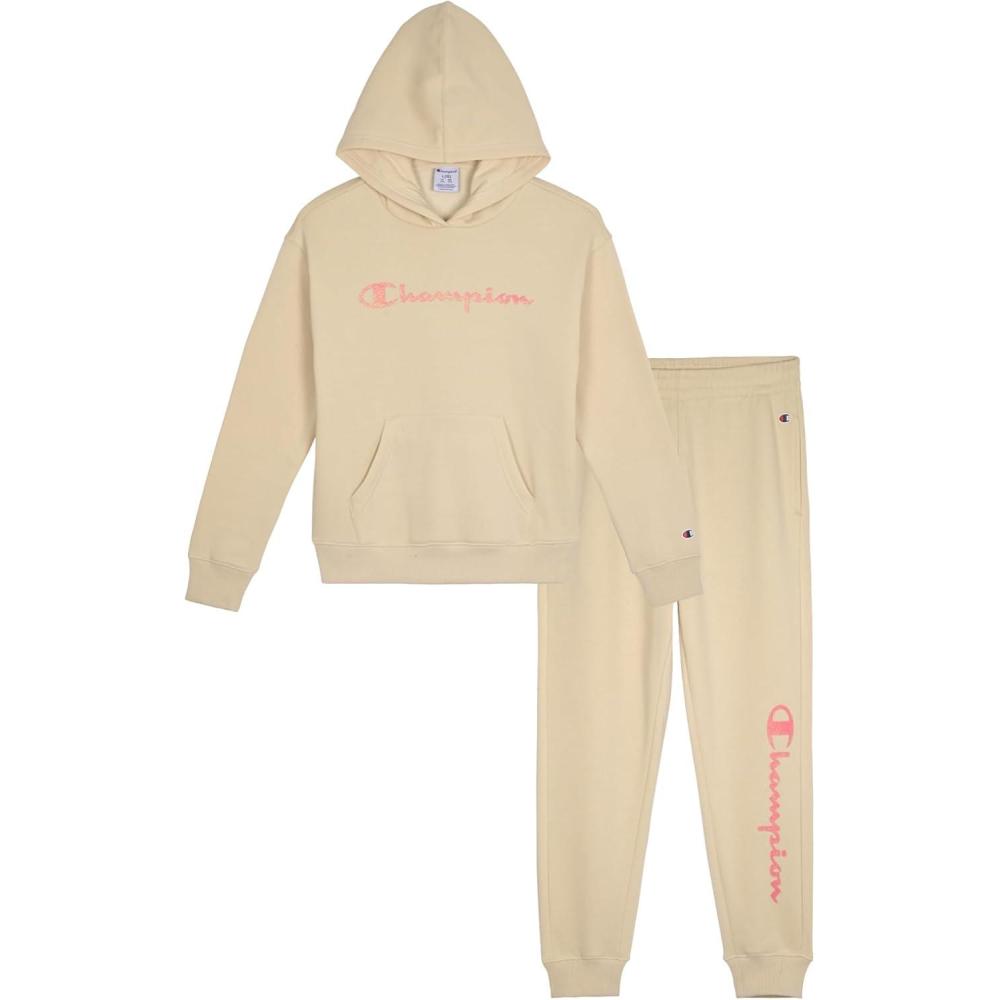 imageChampion Girls Hoodie and Sweatpant Set for Kids Athletic Fleece SweatsuitPutty