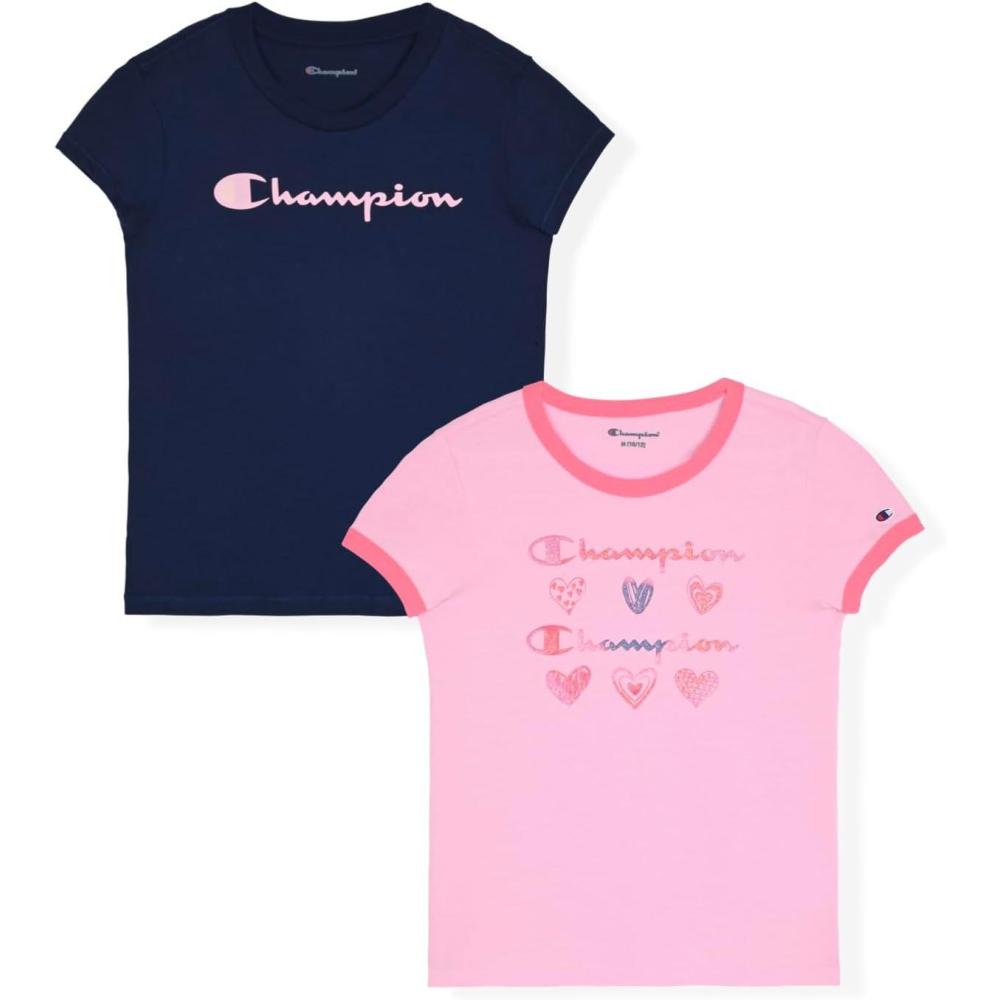 imageChampion Girls Tee Shirt for Kids Short Sleeve TShirt Girls TopsNavy Bluelilac Sachet