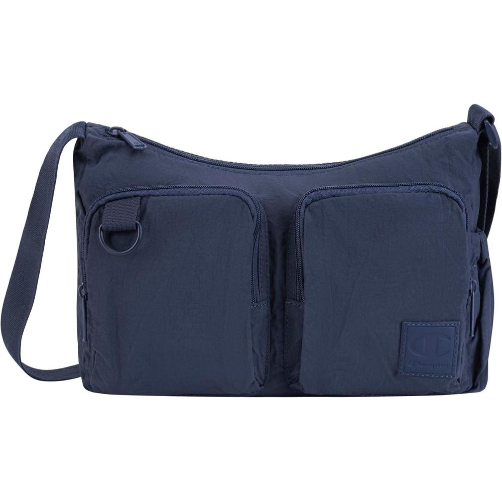 imageChampion Quartz Small Messenger Bag in Crinkle Nylon With Adjustable Strap Water Bottle Pocket for Work Travel CommuteBlue Ink