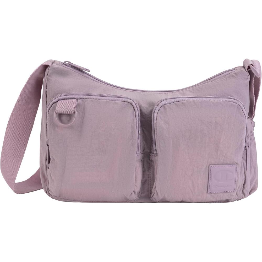 imageChampion Quartz Small Messenger Bag in Crinkle Nylon With Adjustable Strap Water Bottle Pocket for Work Travel CommuteSnap Back Purple