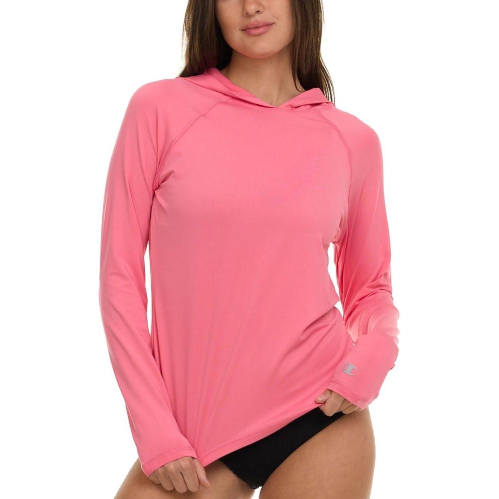imageChampion Rash Guard for Women with Hood Long Sleeve Hoodie Swim Shirts for Women Quick Dry UPF 50 SPF Sun ampamp UV ProtectionPink