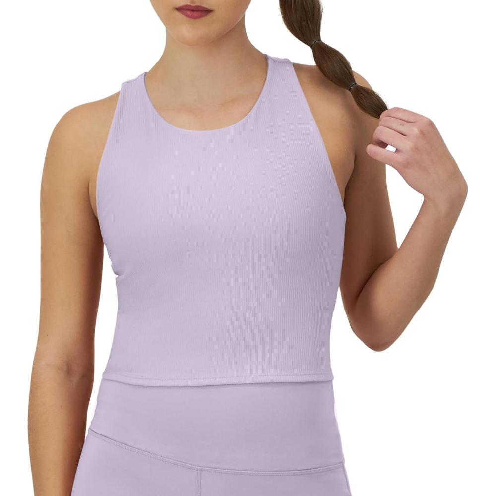 imageChampion Womens Crop Top Soft Touch Moisture Wicking Ribbed Cropped Top for WomenMorning Dew Purple Ribbed