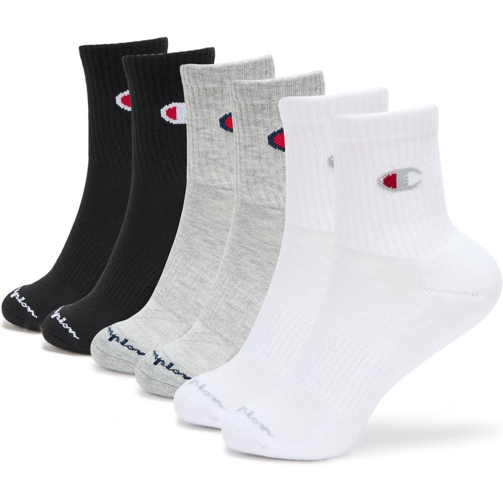 imageChampion Womens Cushioned Quarter Socks 6PackHigh Quarter Multi White  Grey  Black